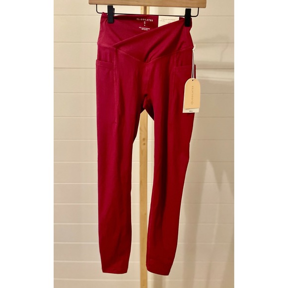 Blogilates Pants - Blogilates Women's Burgundy High Waist V-Cut Pocket Leggings Size Small